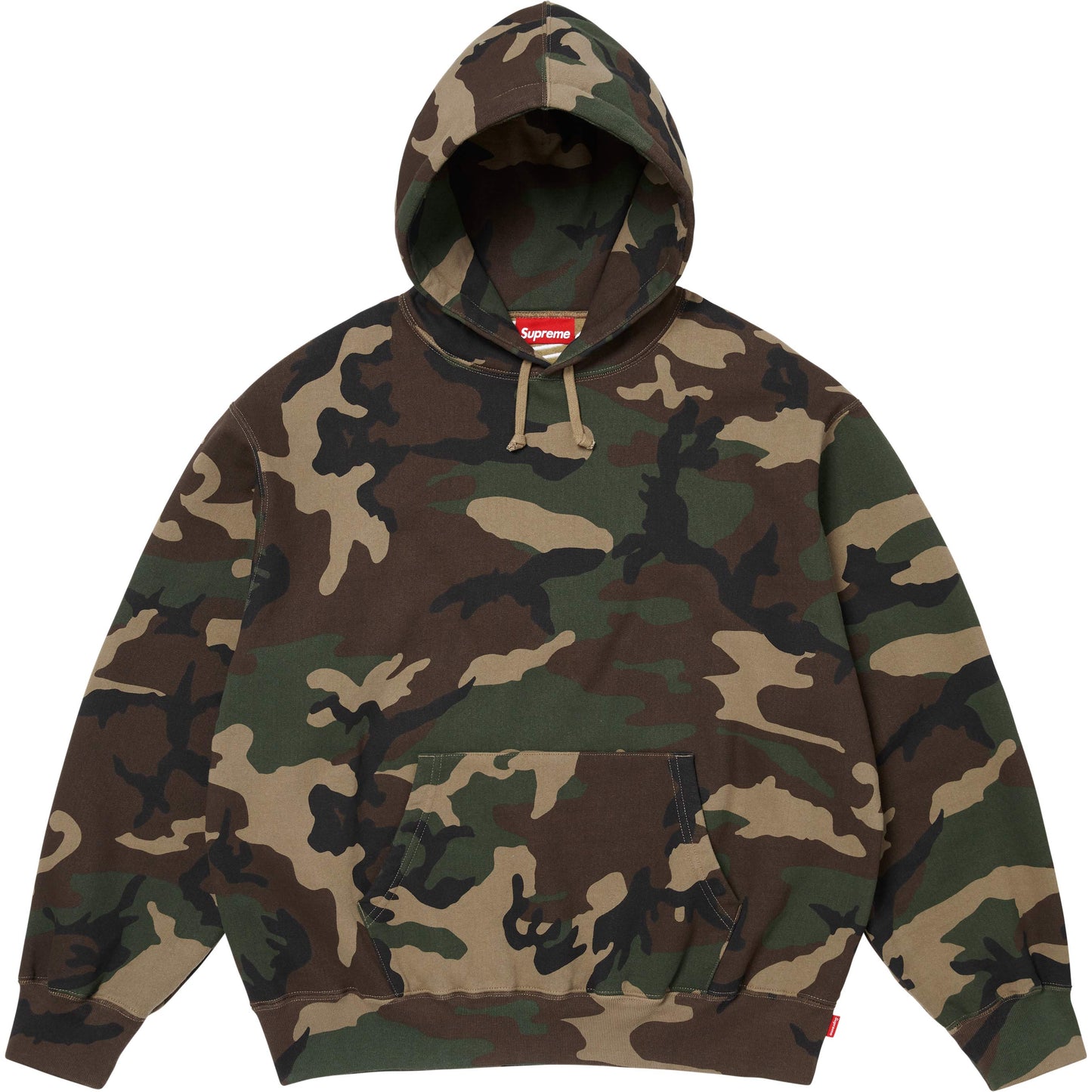 SUPREME SATIN APPLIQUE HOODED SWEATSHIRT-WOODLAND CAMO