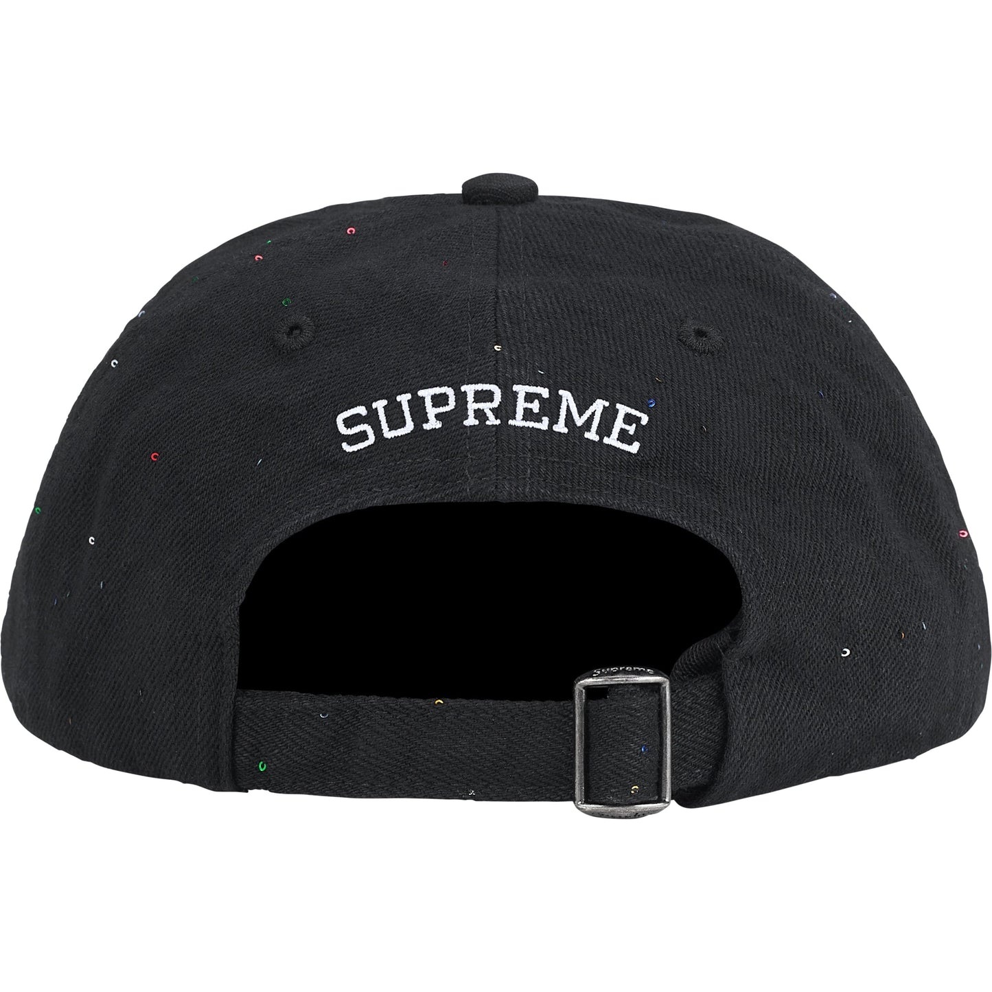 SUPREME SEQUIN DENIM CLASSIC LOGO 6-PANEL-BLACK