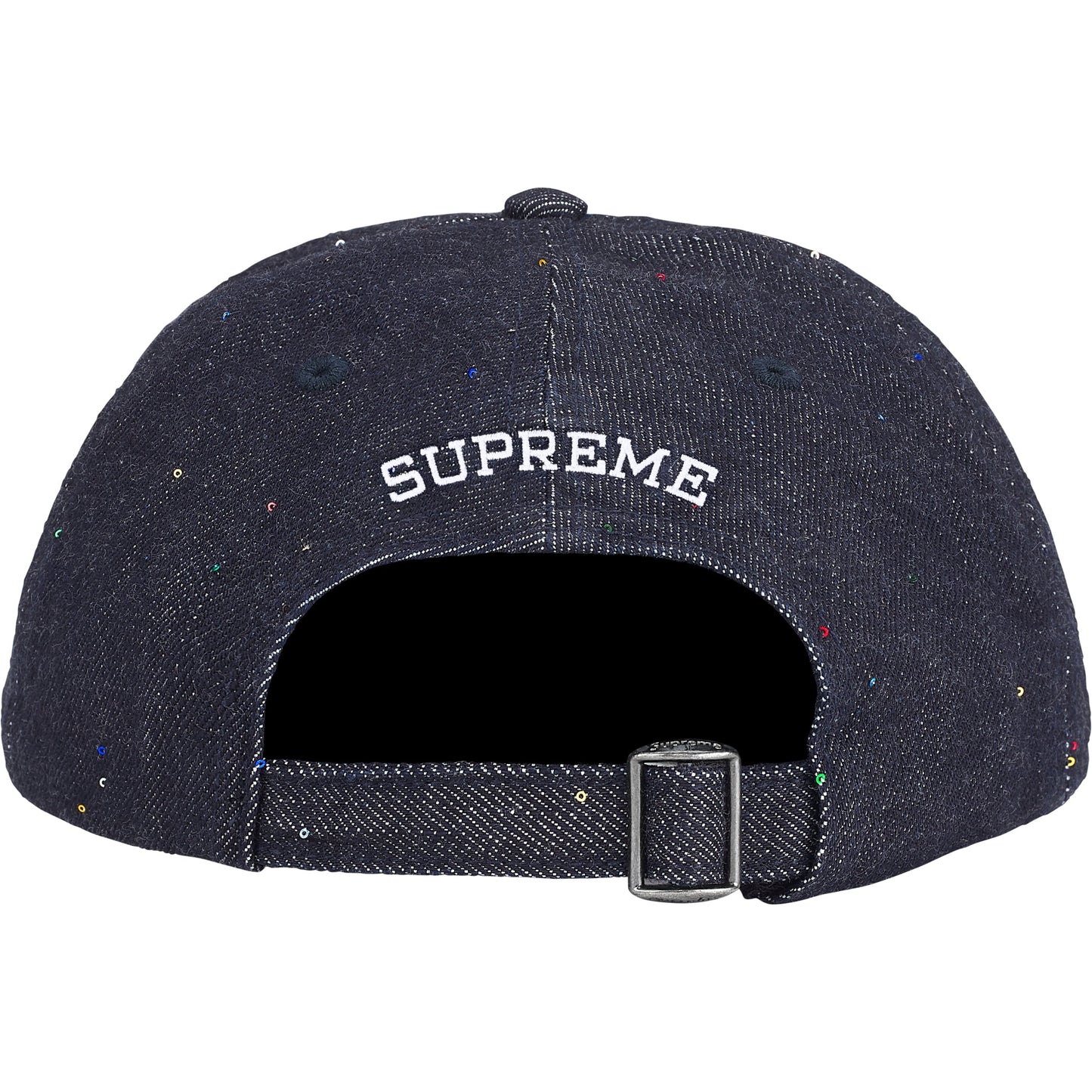 SUPREME SEQUIN DENIM CLASSIC LOGO 6-PANEL-INDIGO