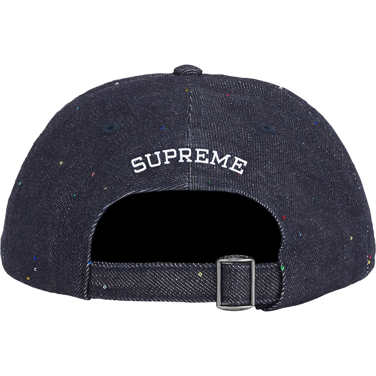 SUPREME SEQUIN DENIM CLASSIC LOGO 6-PANEL-INDIGO