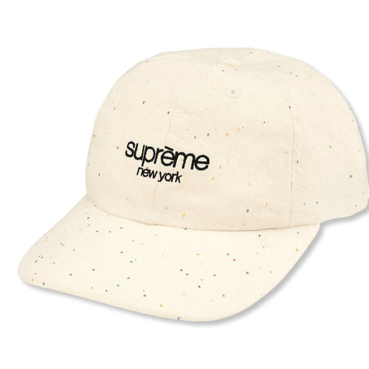 SUPREME SEQUIN DENIM CLASSIC LOGO 6-PANEL-WHITE
