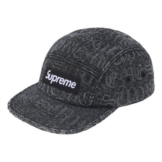 SUPREME STITCHED OLD ENGLISH DENIM CAMP CAP-BLACK