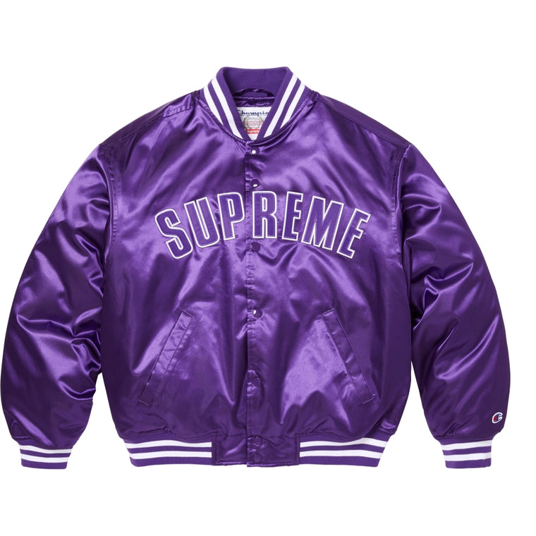 SUPREME CHAMPION SATIN VARSITY JACKET-PURPLE