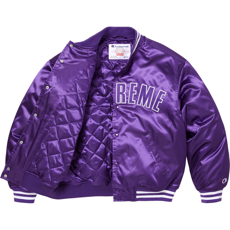 SUPREME CHAMPION SATIN VARSITY JACKET-PURPLE