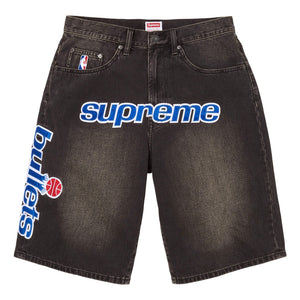 SUPREME MITCHELL & NESS® WASHINGTON BULLETS BAGGY DENIM SHORT-BLACK