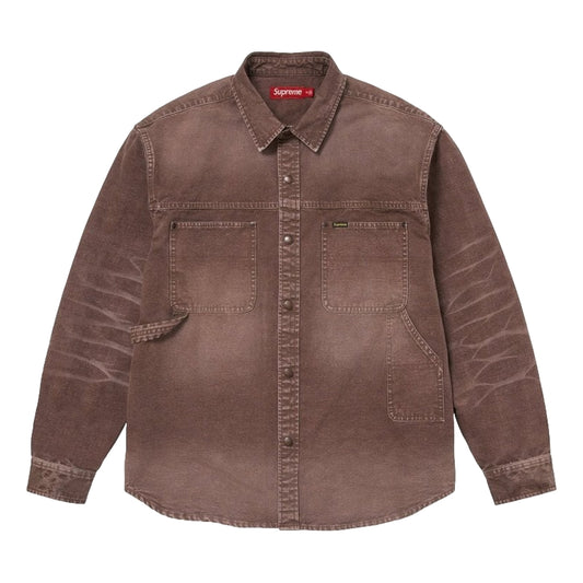 SUPREME WORN SNAP PAINTER SHIRT-BROWN