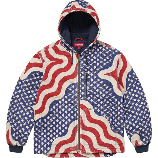 SUPREME FLAG QUILTED HOODED WORK JACKET-MULTI