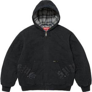 SUPREME LEATHER APPLIQUE HOODED WORK JACKET-BLACK
