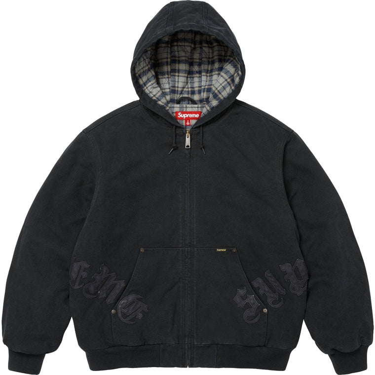 SUPREME LEATHER APPLIQUE HOODED WORK JACKET-BLACK