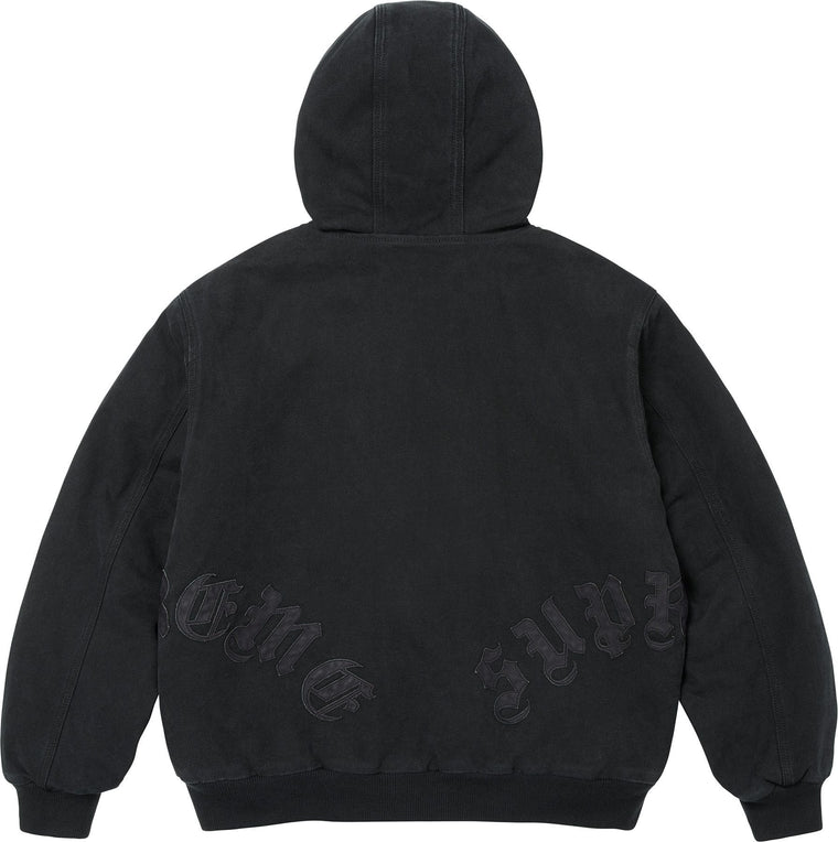 SUPREME LEATHER APPLIQUE HOODED WORK JACKET-BLACK