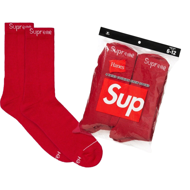 SUPREME HANES® CREW SOCKS (4 PACK)-RED