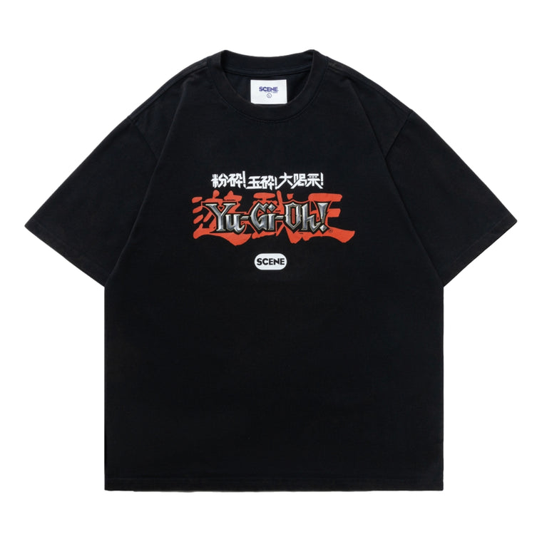 SCENE BY ICE FIRE X YU-GI—OH_BLUE-EYE WHITE DRAGON WASHED TEE-BLACK