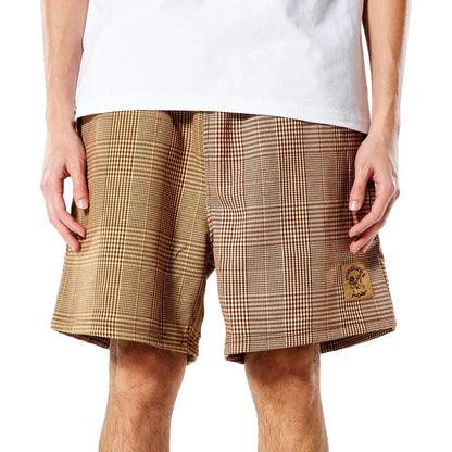 PLEASURES CHASE PLAID SHORTS-BROWN