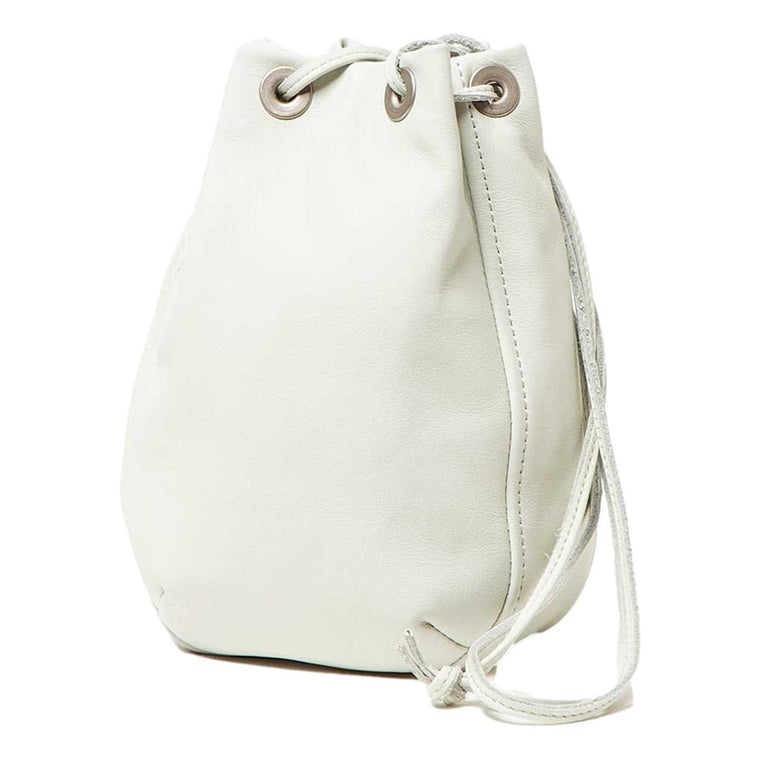 HOBO DRAWSTRING POUCH COW LEATHER-WHITE