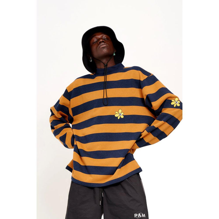 PERKS AND MINI GROW WITH THE FLOW STRIPE MOCK NECK LS TOP-NAVY