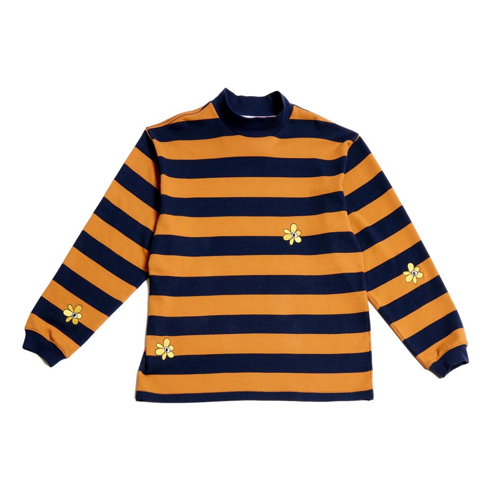 PERKS AND MINI GROW WITH THE FLOW STRIPE MOCK NECK LS TOP-NAVY