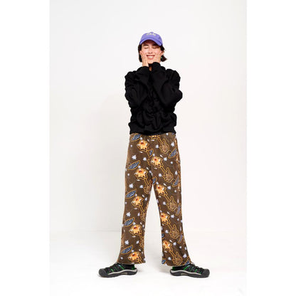 PERKS AND MINI METALLIC FLORAL VELOUR LEISURE PANTS-MULTI