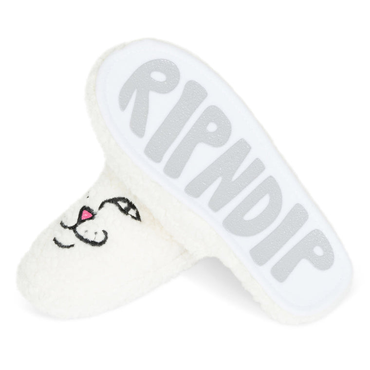 RIPNDIP NERM FACE FUZZY HOUSE SLIPPERS-WHITE