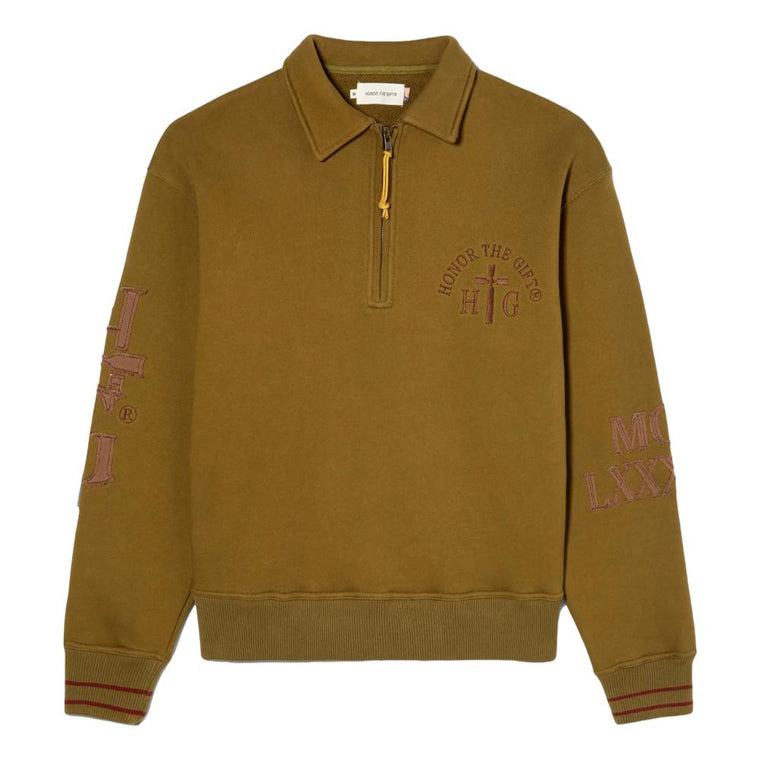 HONOR THE GIFT PREP SCHOOL HENLEY SWEATER-OLIVE