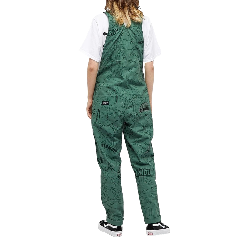 RIPNDIP SCRIBBLE COTTON TWILL OVERALLS-FOREST GREEN