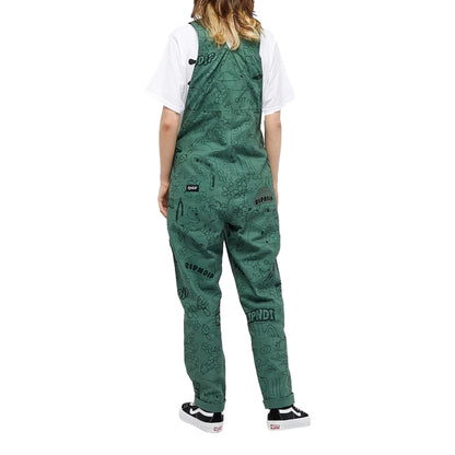 RIPNDIP SCRIBBLE COTTON TWILL OVERALLS-FOREST GREEN