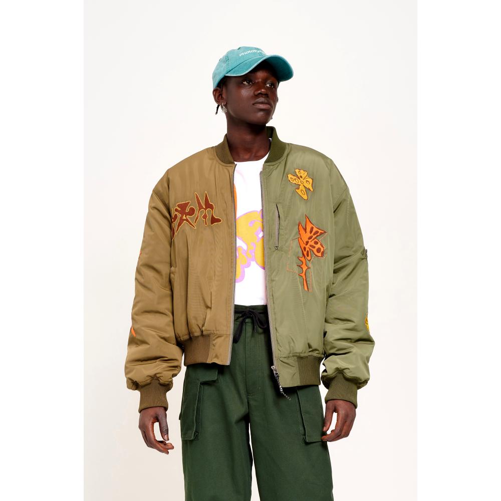 PERKS AND MINI SPACE BLOSSOMS SPLIT BOMBER JACKET-OLIVE - Popcorn PERKS AND MINI SPACE BLOSSOMS SPLIT BOMBER JACKET-OLIVE - Popcorn