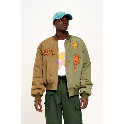 PERKS AND MINI SPACE BLOSSOMS SPLIT BOMBER JACKET-OLIVE