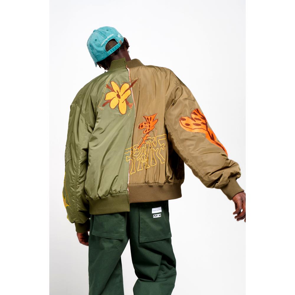 PERKS AND MINI SPACE BLOSSOMS SPLIT BOMBER JACKET-OLIVE