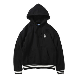 LAFAYETTE STRIPED RIB SMALL LF LOGO US COTTON HOODED SWEATSHIRT-BLACK