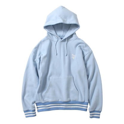 LAFAYETTE STRIPED RIB SMALL LF LOGO US COTTON HOODED SWEATSHIRT-LIGHT BLUE