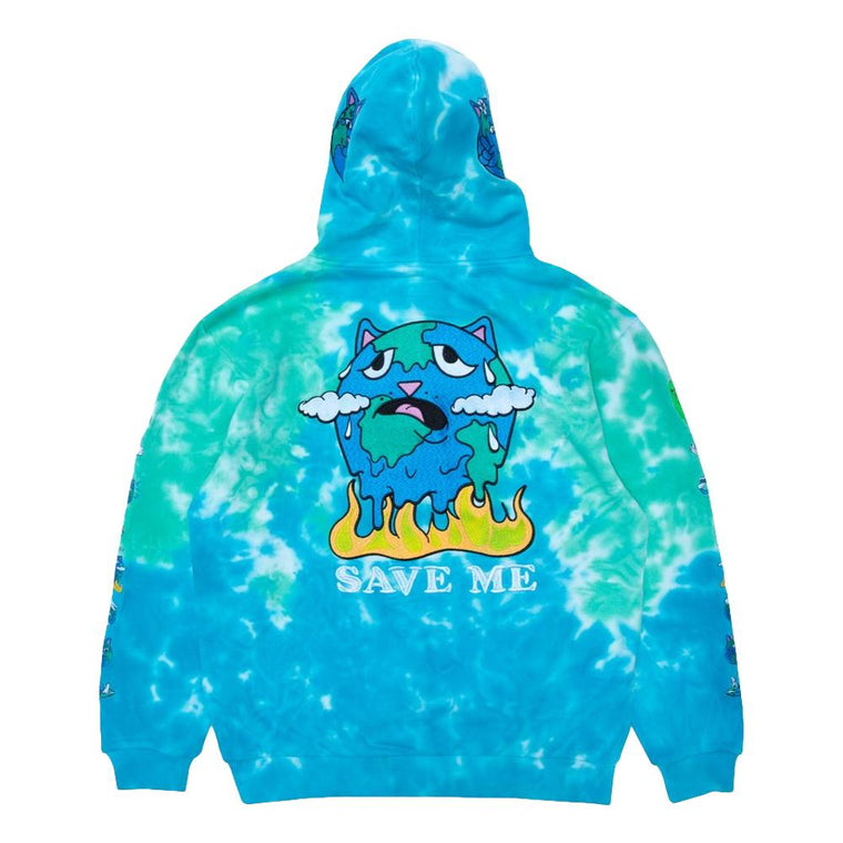 RIPNDIP SAVE THE WORLD EMBROIDERED HOODIE-AQUA GRN TIE DY