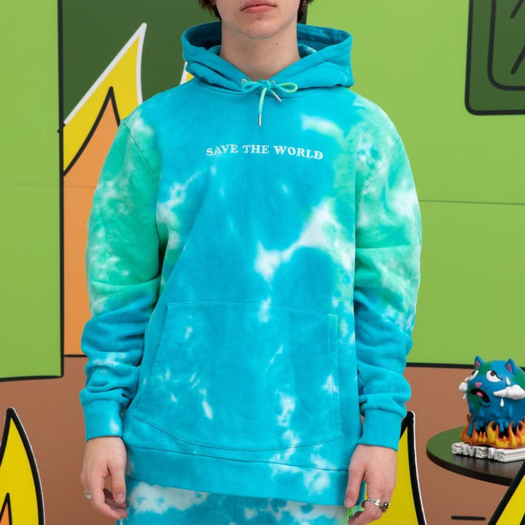 RIPNDIP SAVE THE WORLD EMBROIDERED HOODIE-AQUA GRN TIE DY