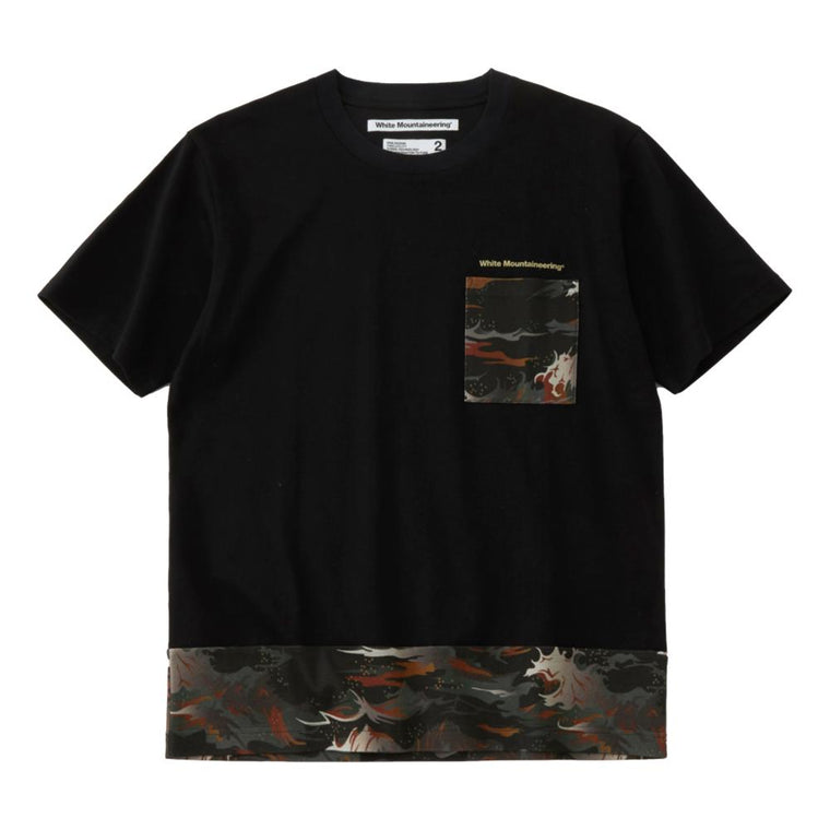 WHITE MOUNTAINEERING WAVE CAMOUFLAGE PRINTED CONTRASTED T-SHIRT-BLACK